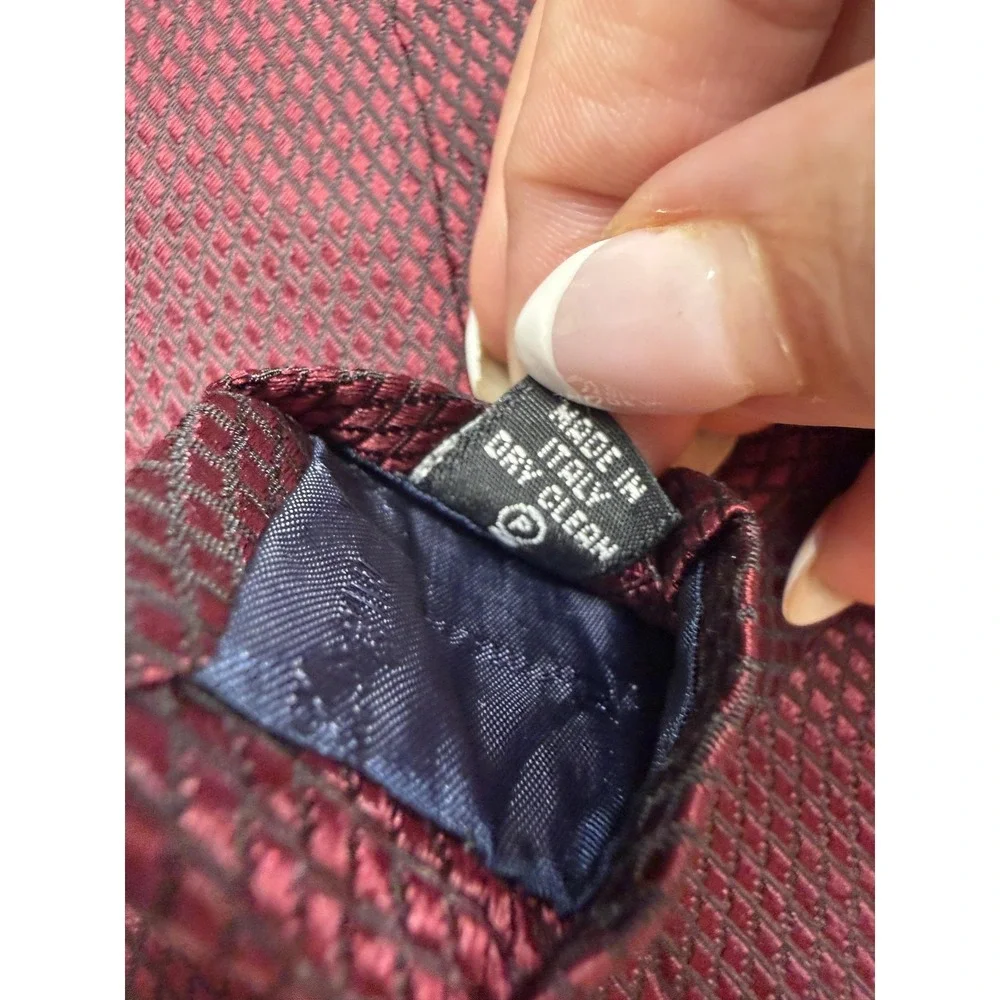 Ermenegildo Zegna Tie Mens OS Red 100% Silk Geometric Designer Necktie Italy